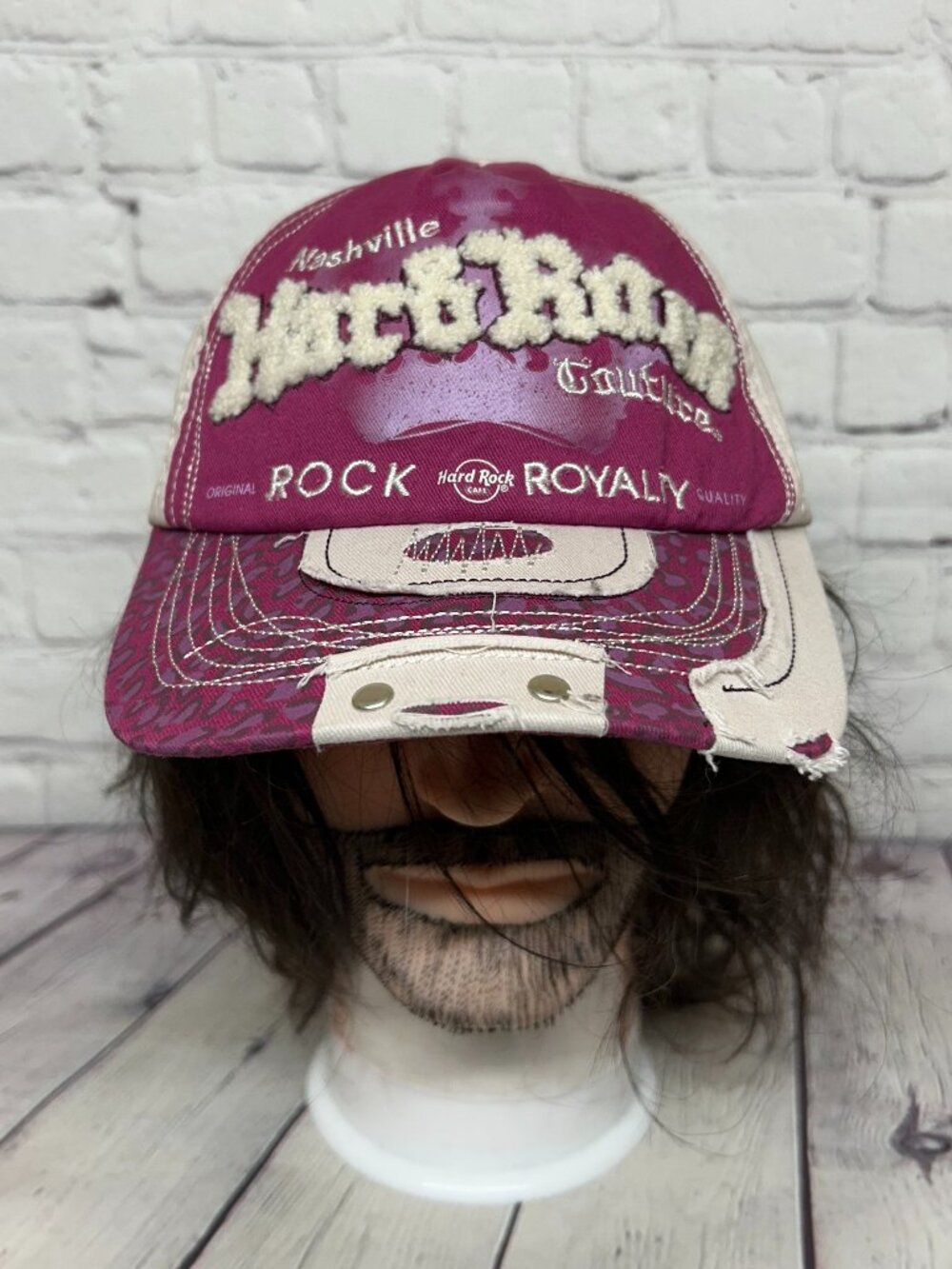 Hard Rock Cafe Couture Nashville Hat Distressed Cap Strap Back Pink Beige